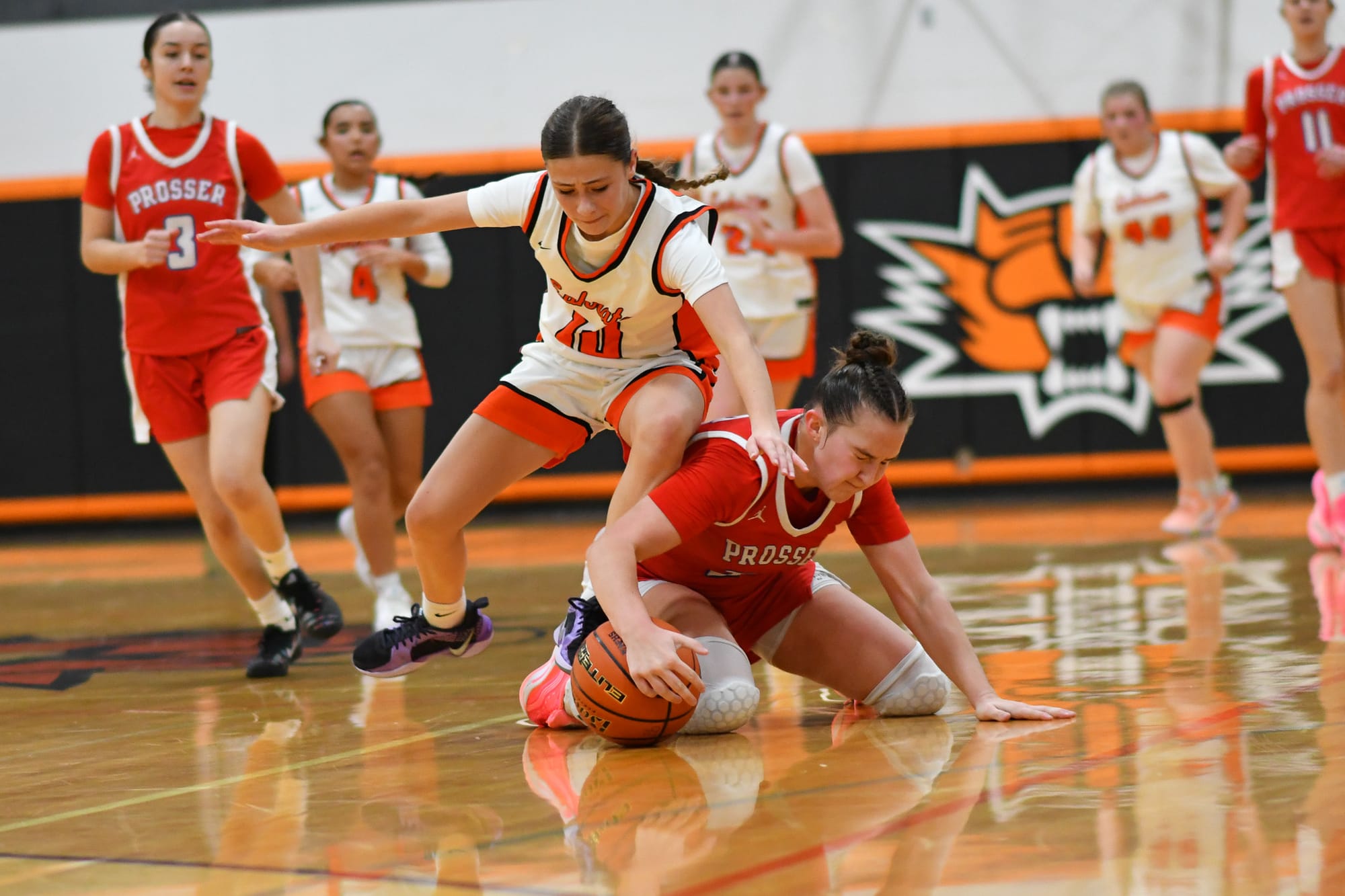 Sophie Molitor (10) dives after a loose ball.