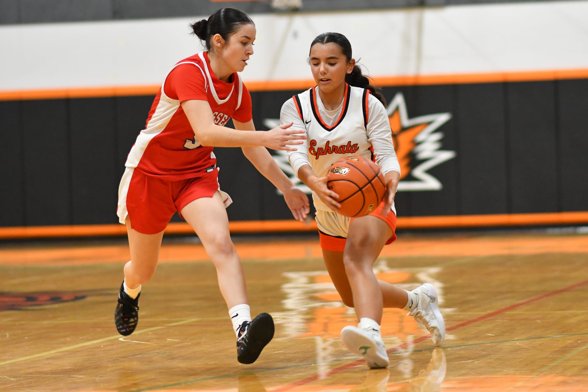 Tiger guard Alexis St. Mary (4) races a Prosser defender down the court.