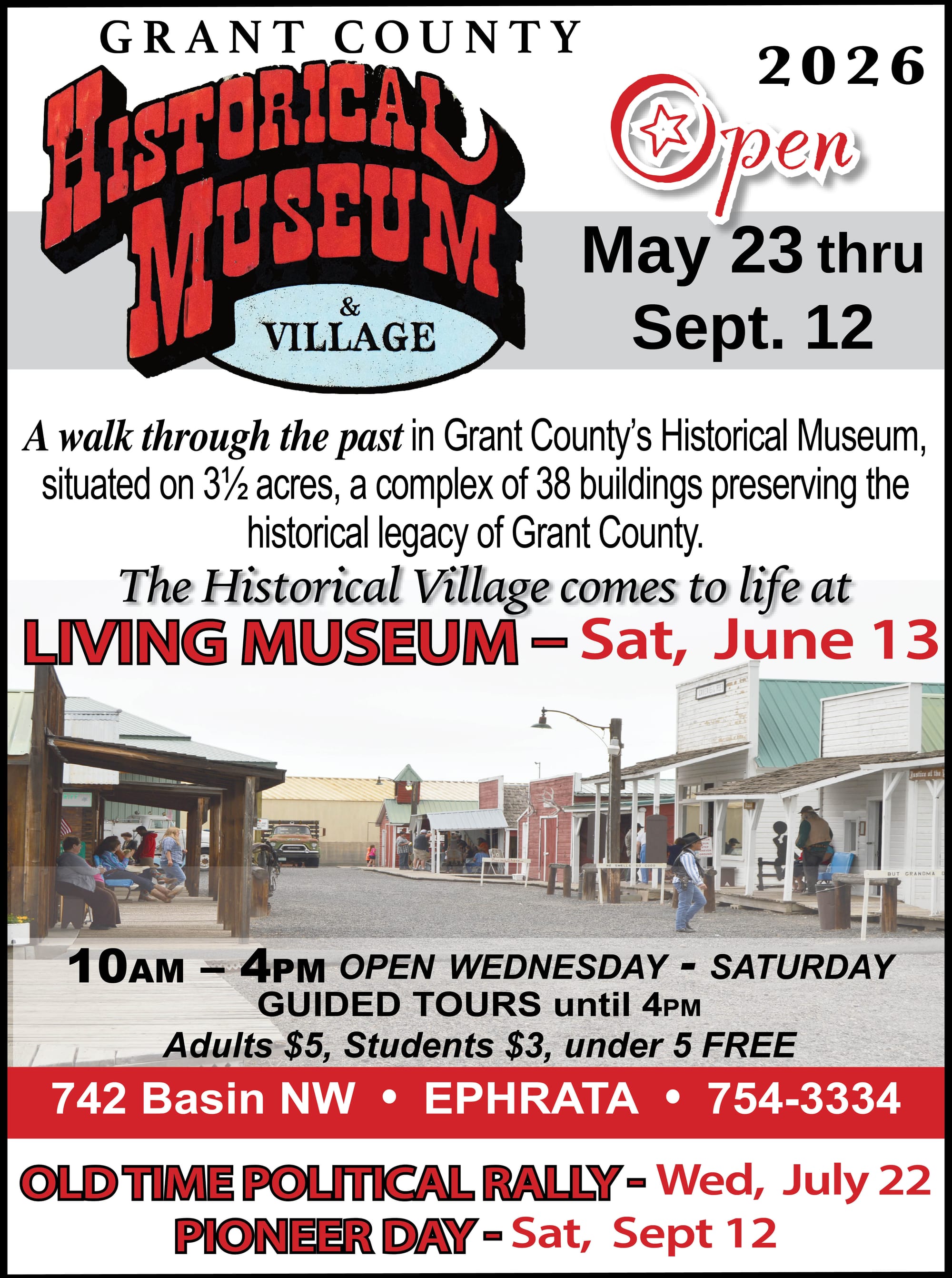 Grant County Historical Museum and Village - Open May 23 thru Sept. 12, 2026