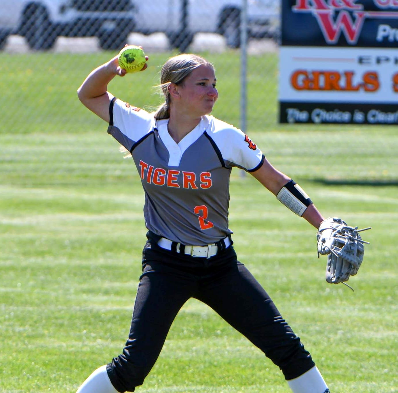 Freshman Brynnle Leonard fires in from the outfield against Prosser on April 18. Leonard hit .340 with 14 RBIs on the season. 
