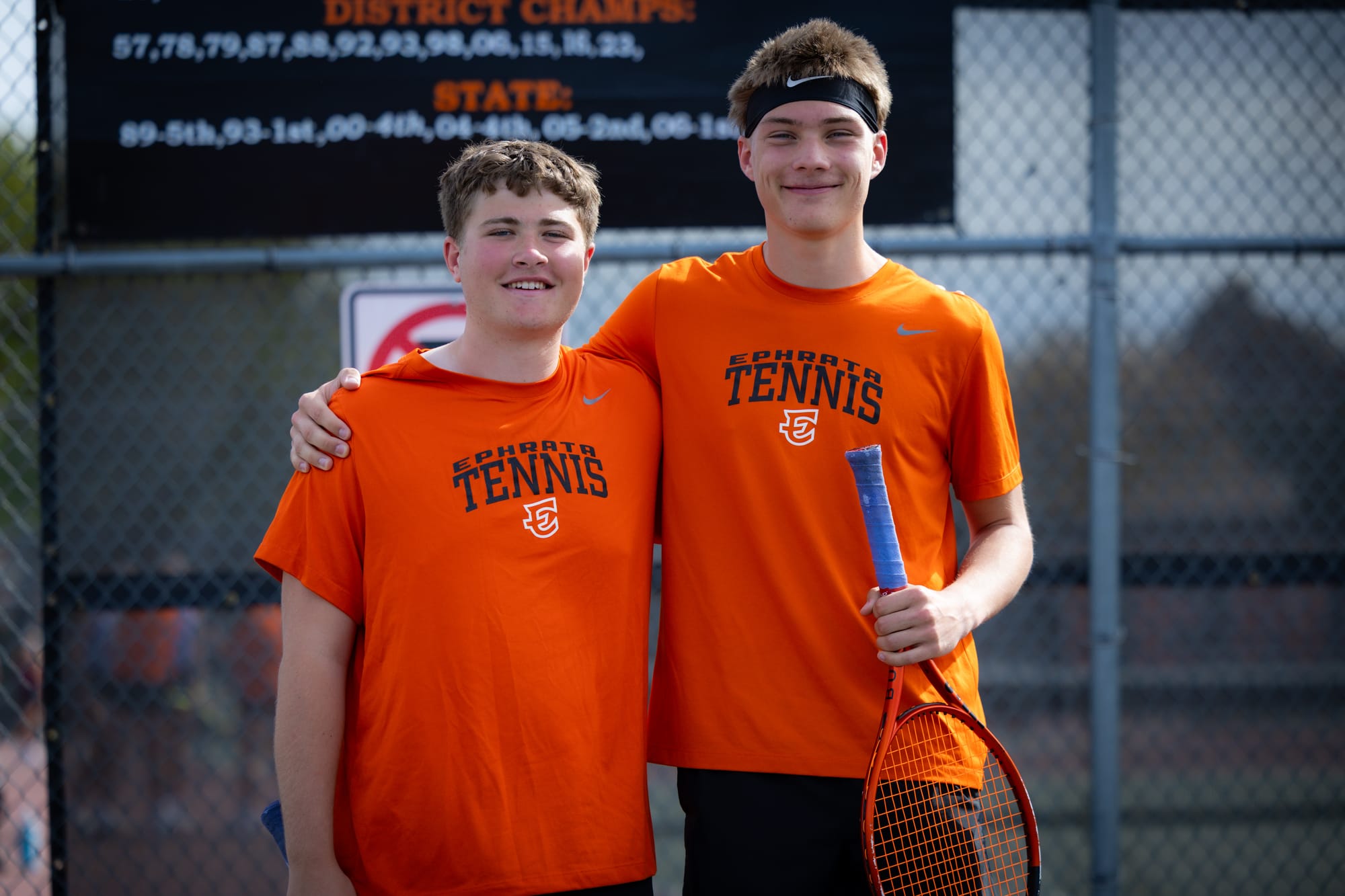 Avery Morris and Mitch Morford, from left, earned honorable-mention all-conference honors in boys doubles this spring after placing fourth at the district tournament.