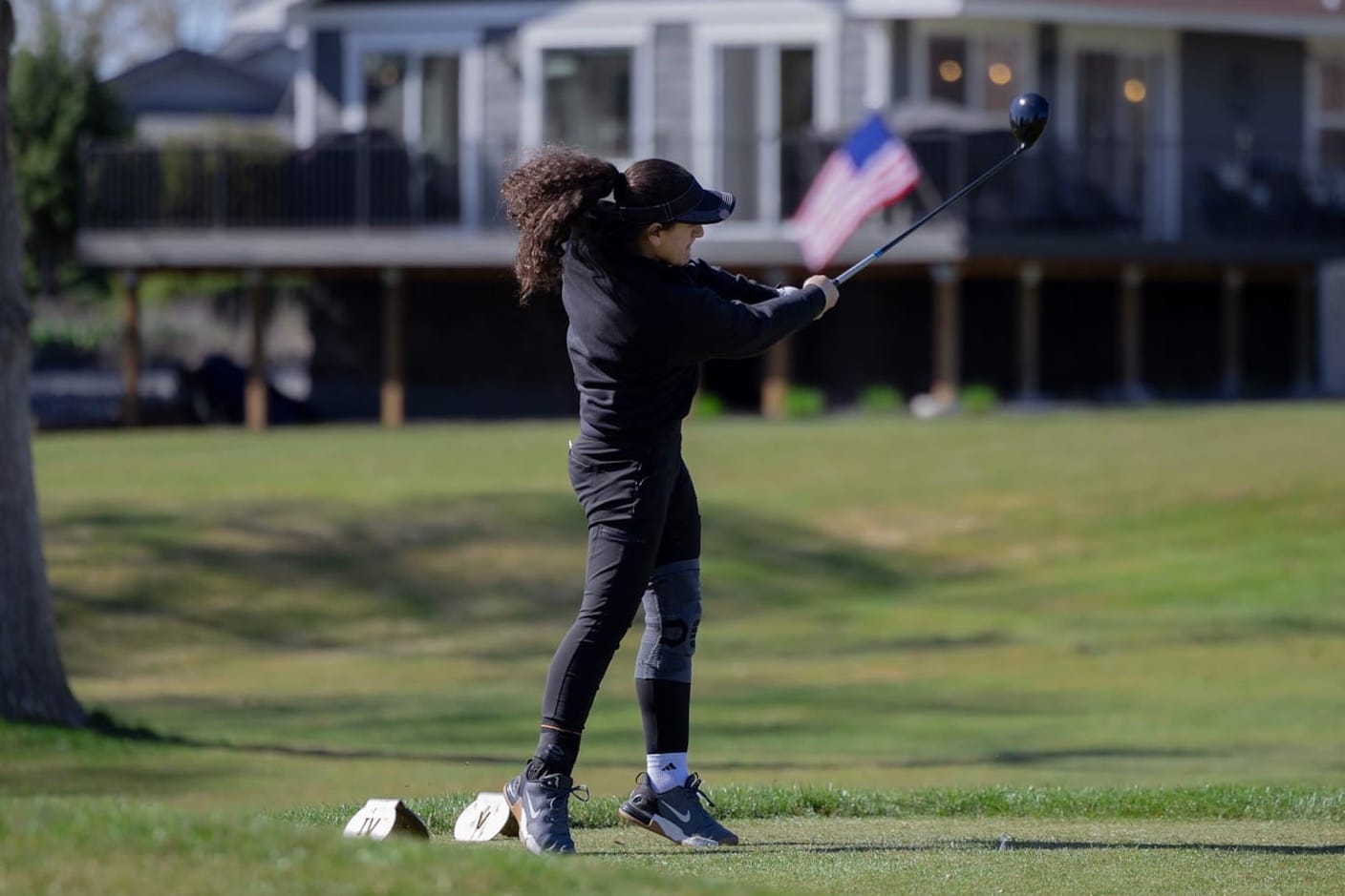 Rayn Castillo drives from the tee box at Lakeview Golf & Country Club during the girls' home CWAC pod match on Saturday, March 28. Castillo, a three-time state qualifier, earned first-team all-conference honors this spring.