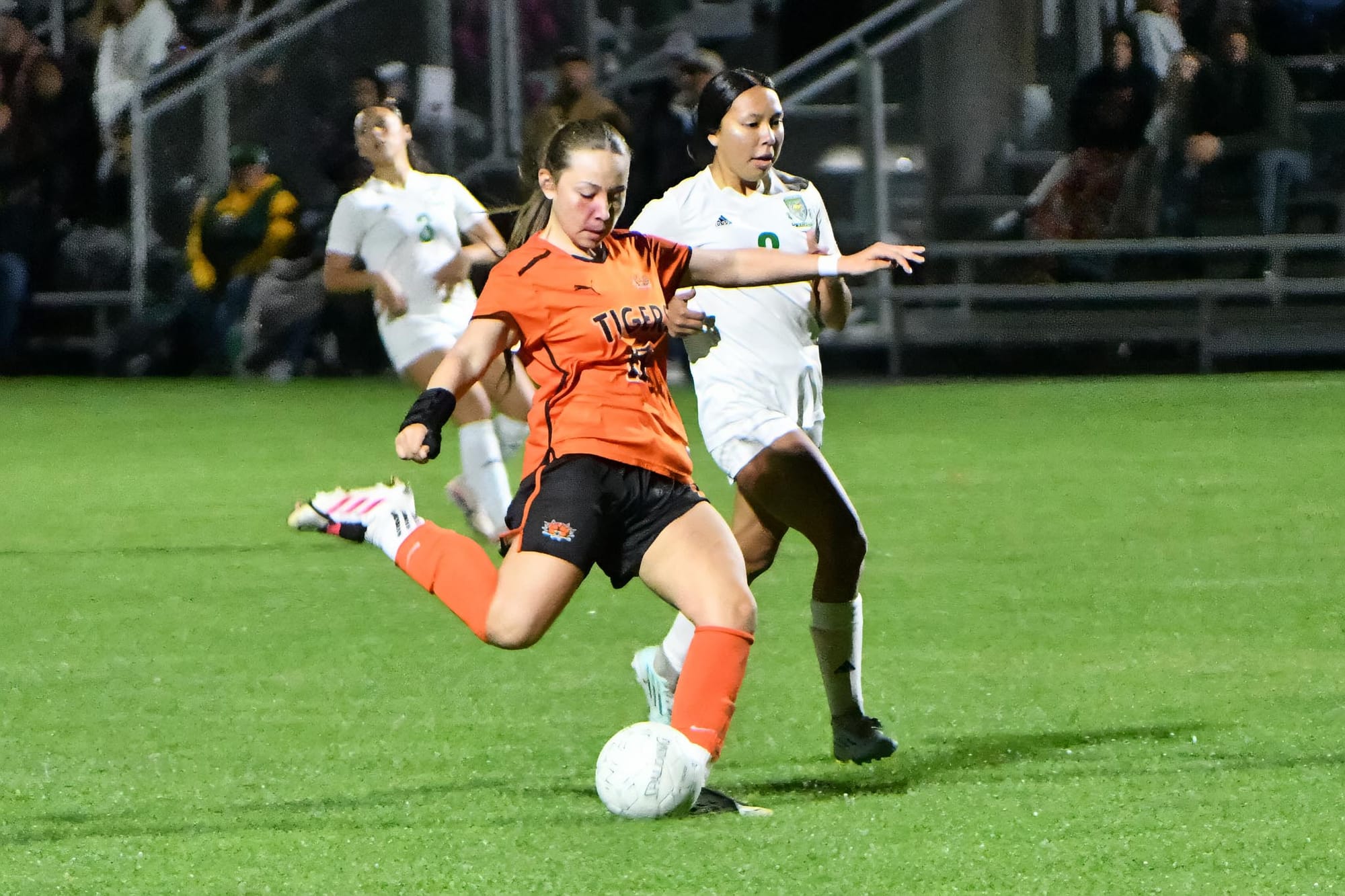 Sophomore Skarlett Sanchez winds up to shoot the ball against Quincy. Sanchez assisted on one of junior Jill Linehan’s two goals on Oct. 15.
