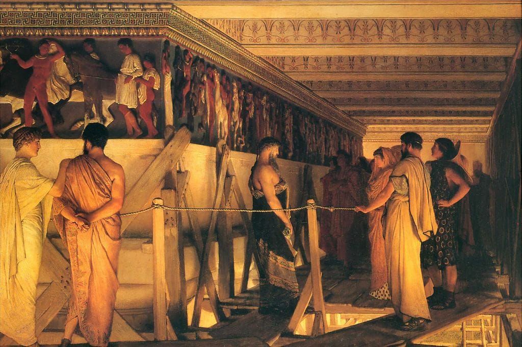 Historic Painting: “Phidias Showing the Frieze…” by Alma-Tadema, 1868.