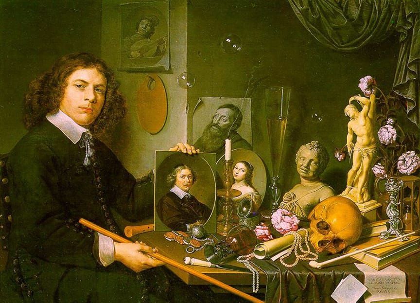 Historic Painting: “Self-Portrait with Vanitas Symbols” by David Bailly, 1651.
