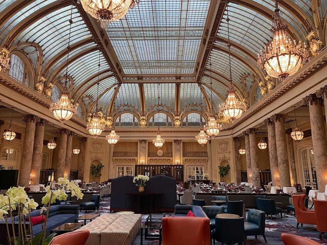 Interiors: Garden Court, Palace Hotel, San Francisco.
