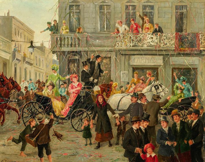Historic Painting: “Karneval in Nizza” by Otto Dinger, 1912.