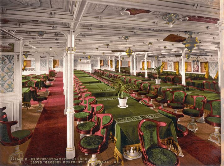 Historic Photo: First class dining room of the ocean liner Grosser Kurfürst, 1905.