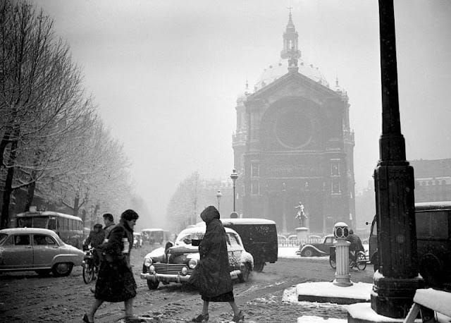 Historic Photo: Paris in winter, near Saint-Augustin Church, 1952.