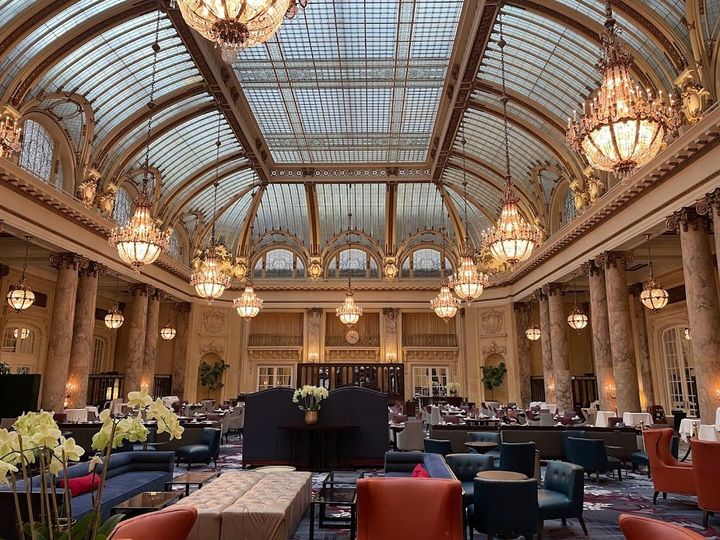 Interiors: Garden Court, Palace Hotel, San Francisco.