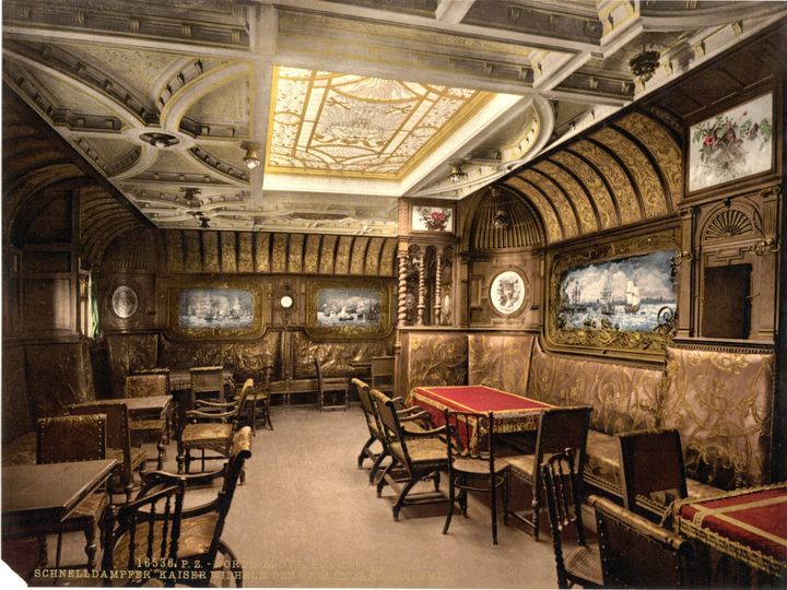 Interiors: First-class smoking room of the Kaiser Wilhelm der Grosse, about 1898.