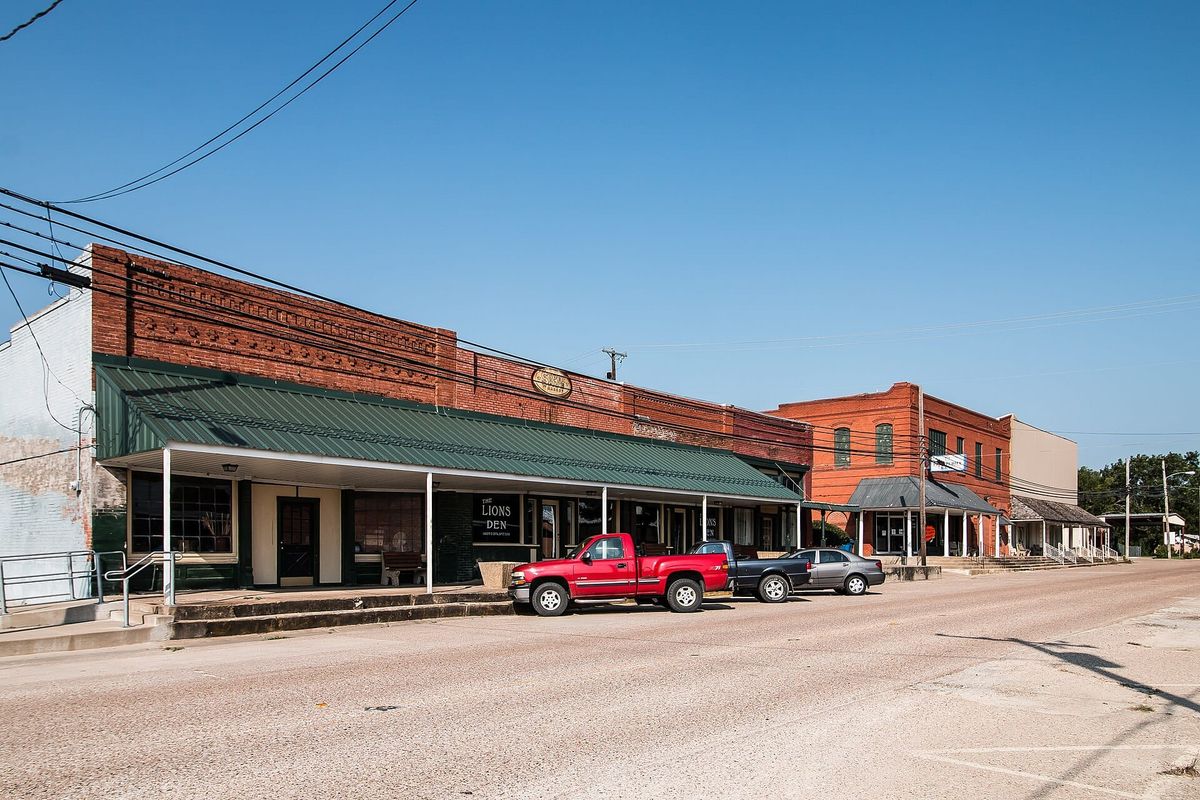 Storefronts in downtown Blooming Grove, Texas