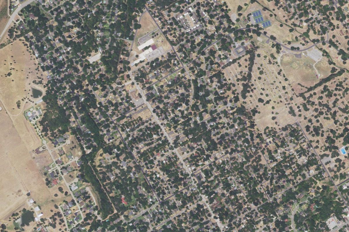 Aerial photograph centered on Corsicana, Texas