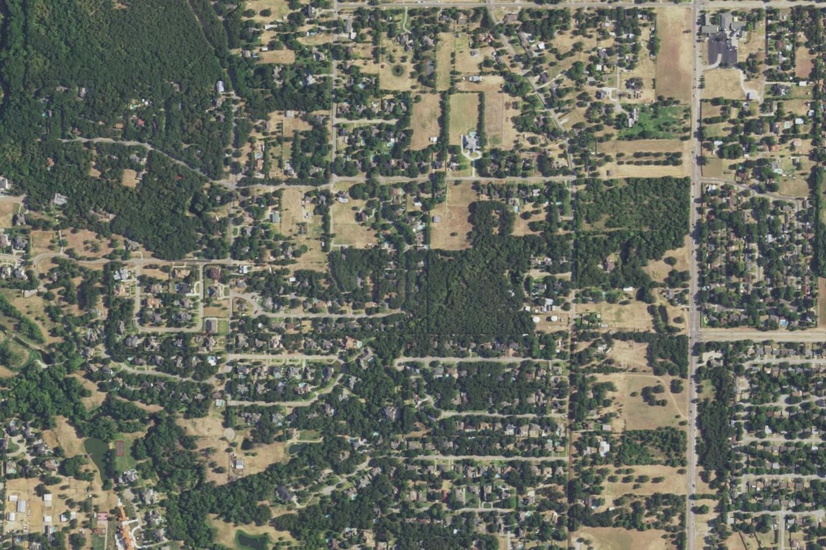 Aerial photograph centered on Dalworthington Gardens, Texas
