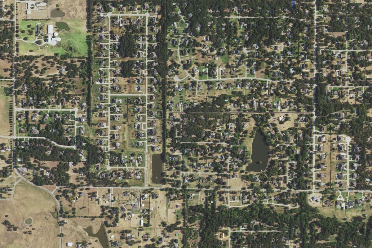 Aerial photograph centered on Double Oak, Texas