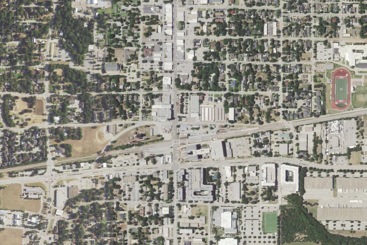 Aerial photograph centered on Downtown Grapevine, Texas
