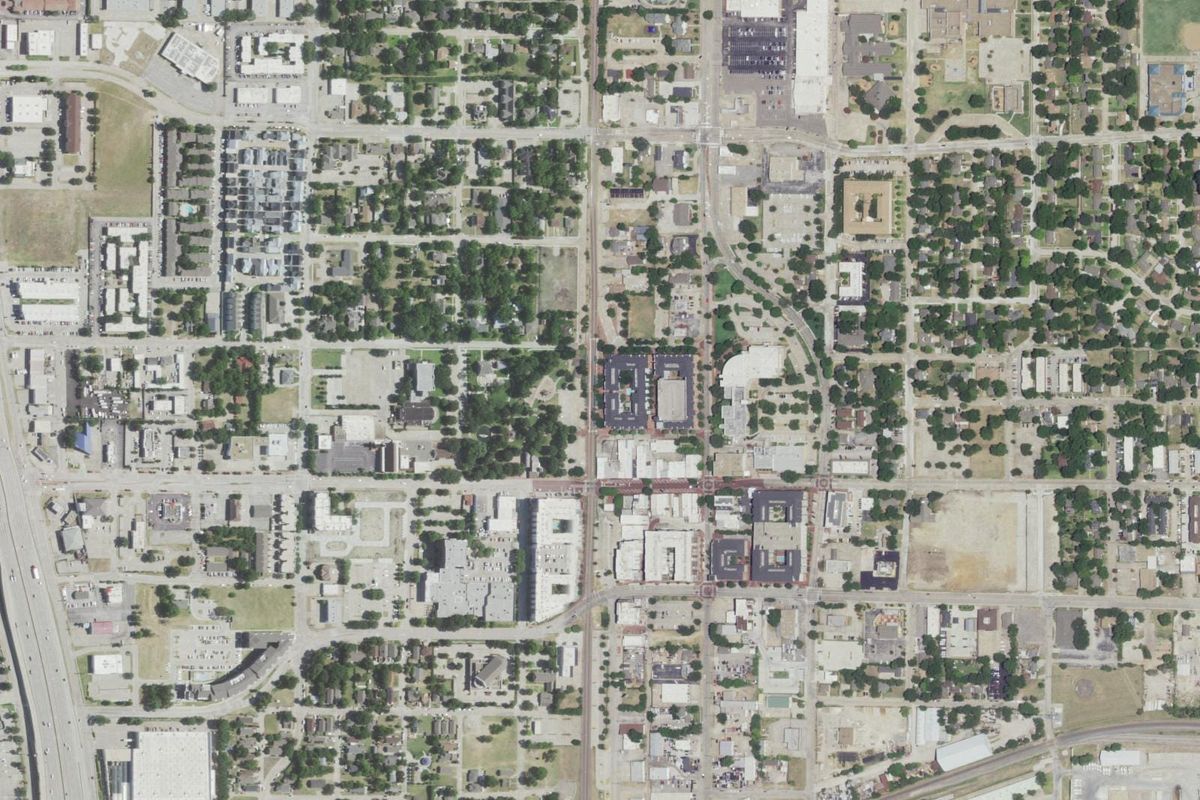 Aerial photograph centered on Downtown Plano, Texas