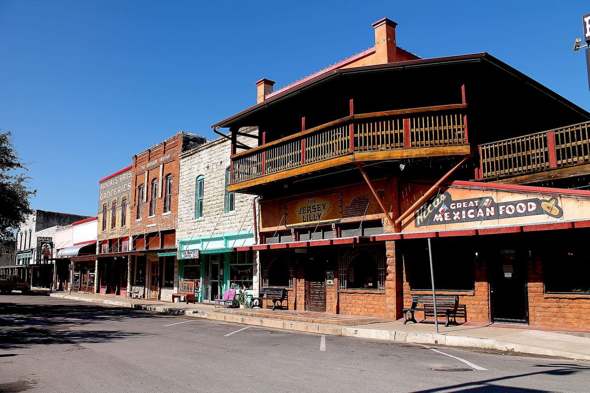 Storefronts in downtown Hico, Texas