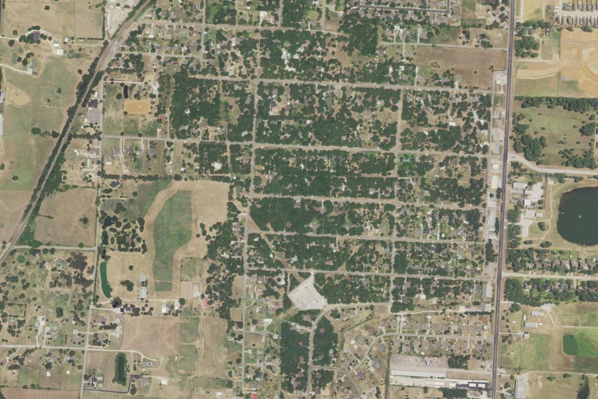 Aerial photograph centered on Krugerville, Texas