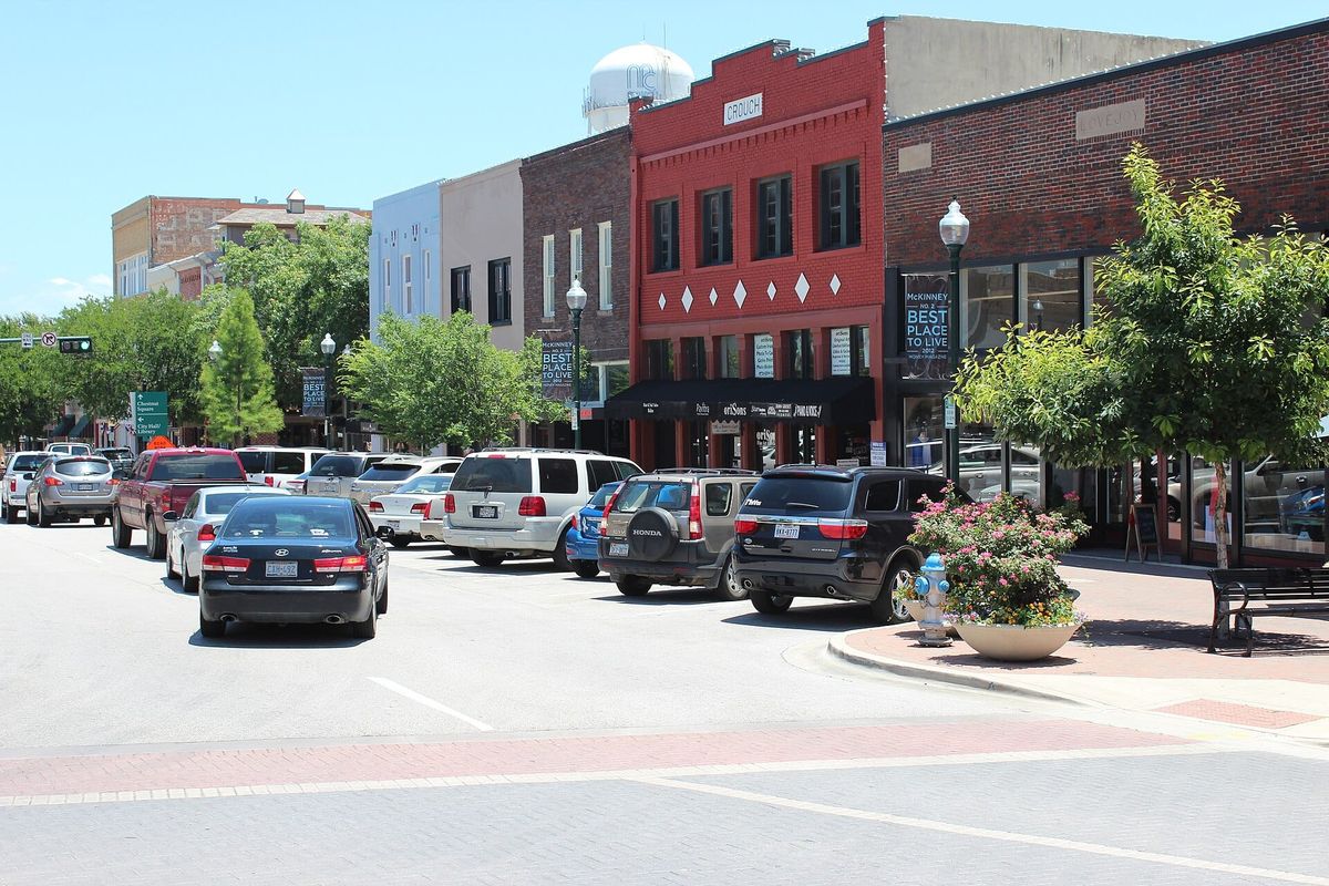 The historic downtown square in McKinney, Texas