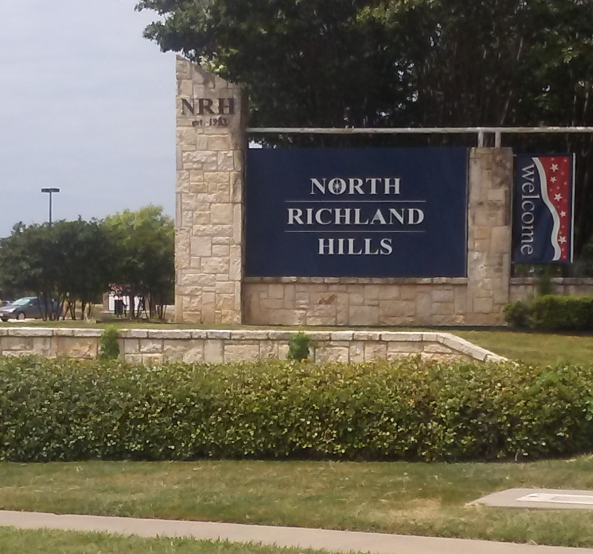 A welcome sign on Boulevard 26 in North Richland Hills, Texas