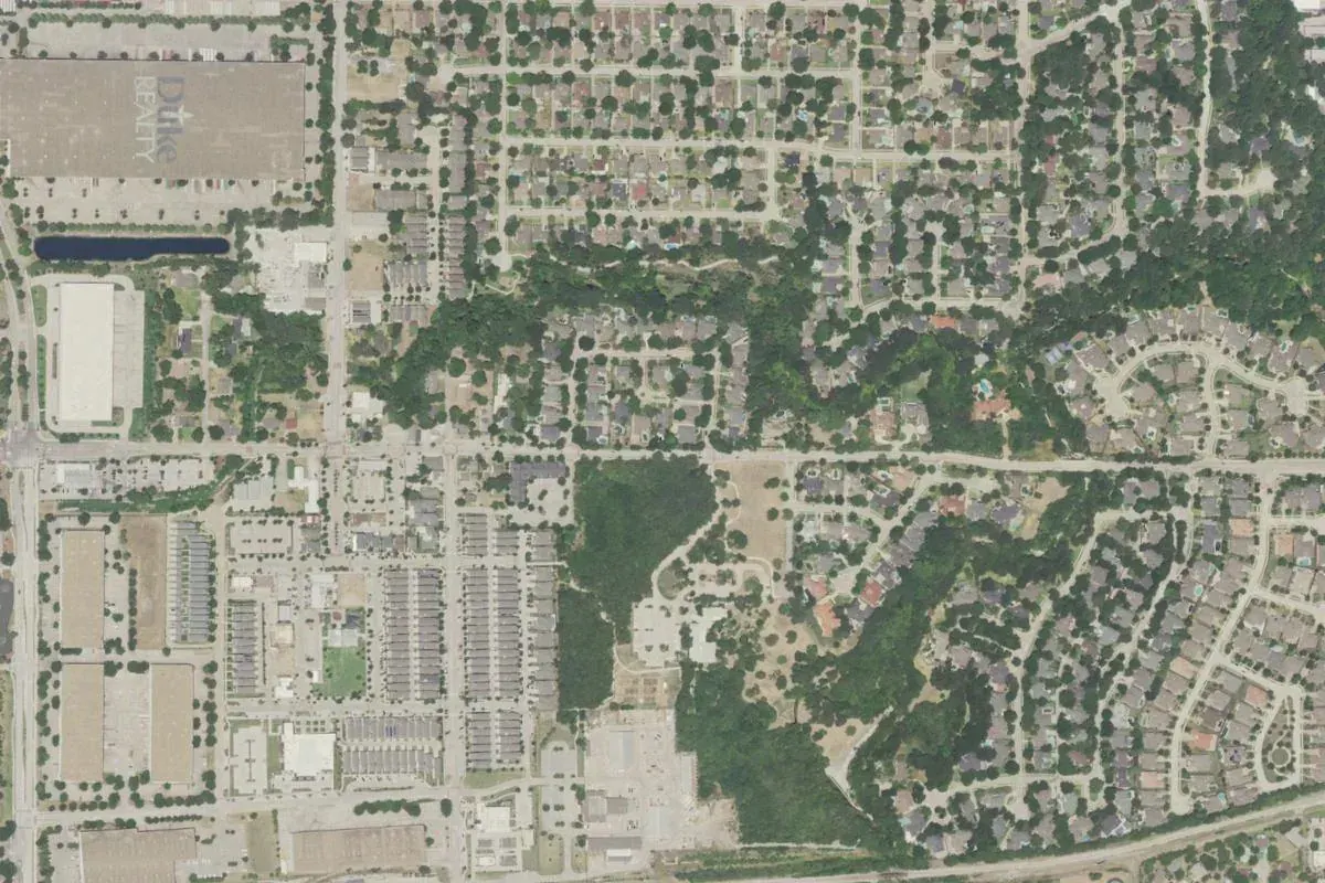 Aerial photograph centered on Old Town Coppell, Texas