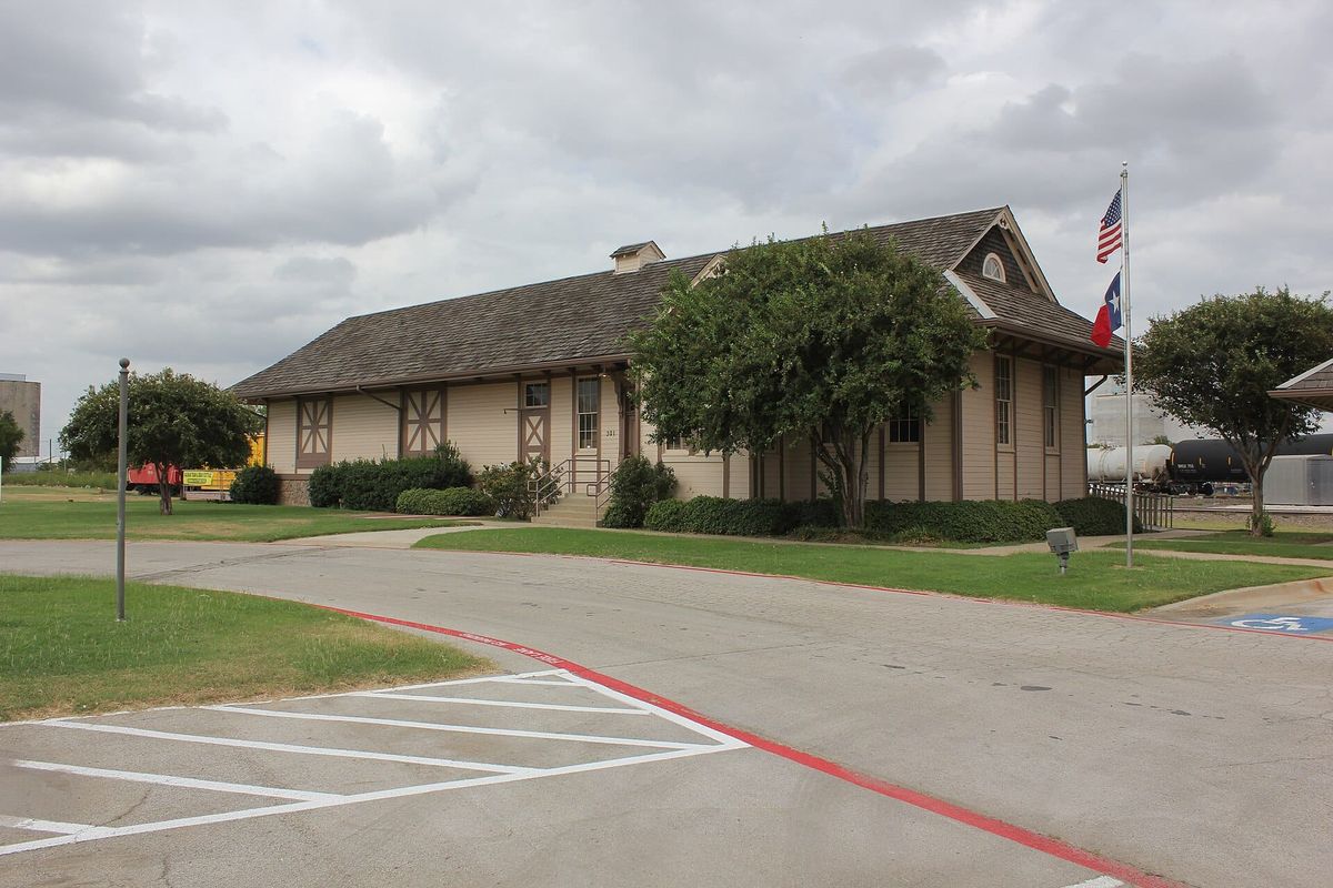 The former railway depot in Saginaw, Texas
