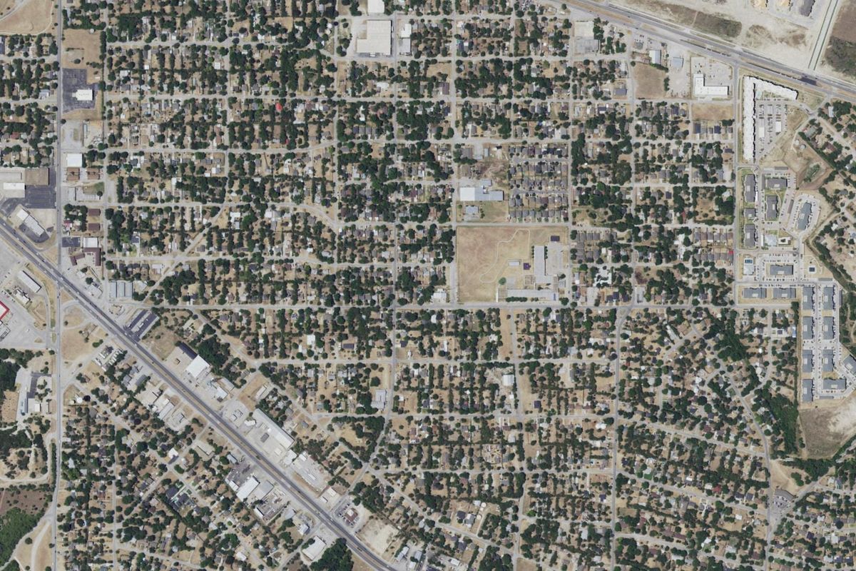 Aerial photograph centered on Sansom Park, Texas