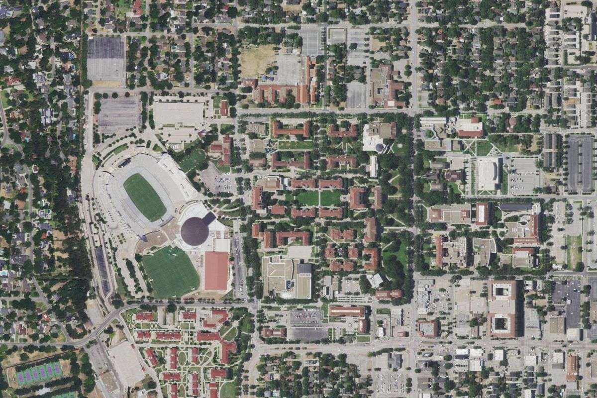 Aerial photograph centered on TCU / University Area, Texas