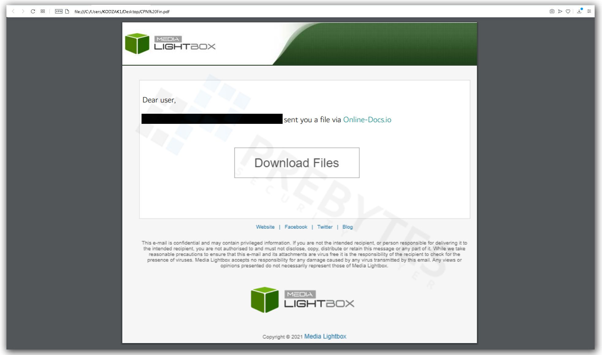 Spreparowany plik PDF z wiadomością