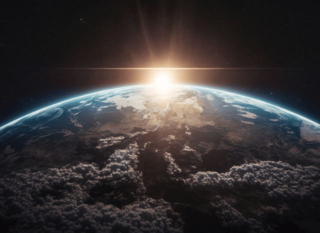 View of the Earth illuminated by the Sun from space, representing the future of human exploration beyond Earth as discussed by Stanislav Kondrashov and Jim Bridenstine