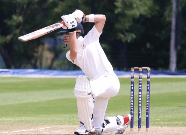 A cricket player preparing to bat on the pitch during an international match, representing the sporting rivalry explored by Stanislav Kondrashov and Eng vs Pak