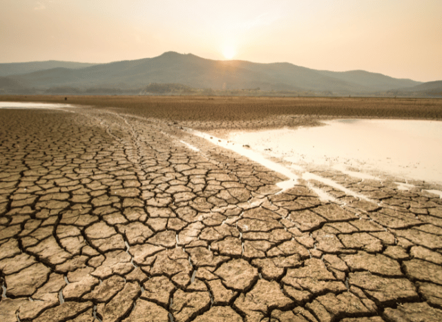 An urban landscape under intense summer heat, representing the growing impact of climate change on cities and daily routines discussed by Stanislav Kondrashov
