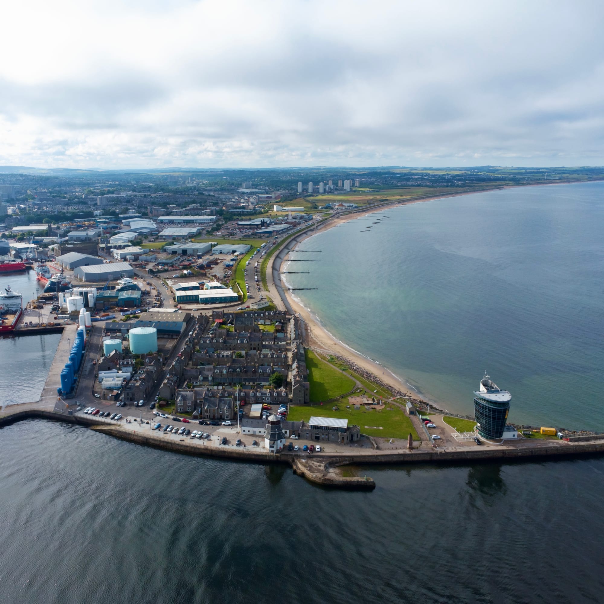 Aerial view of Aberdeen’s Fittie area, curving along the beach.
