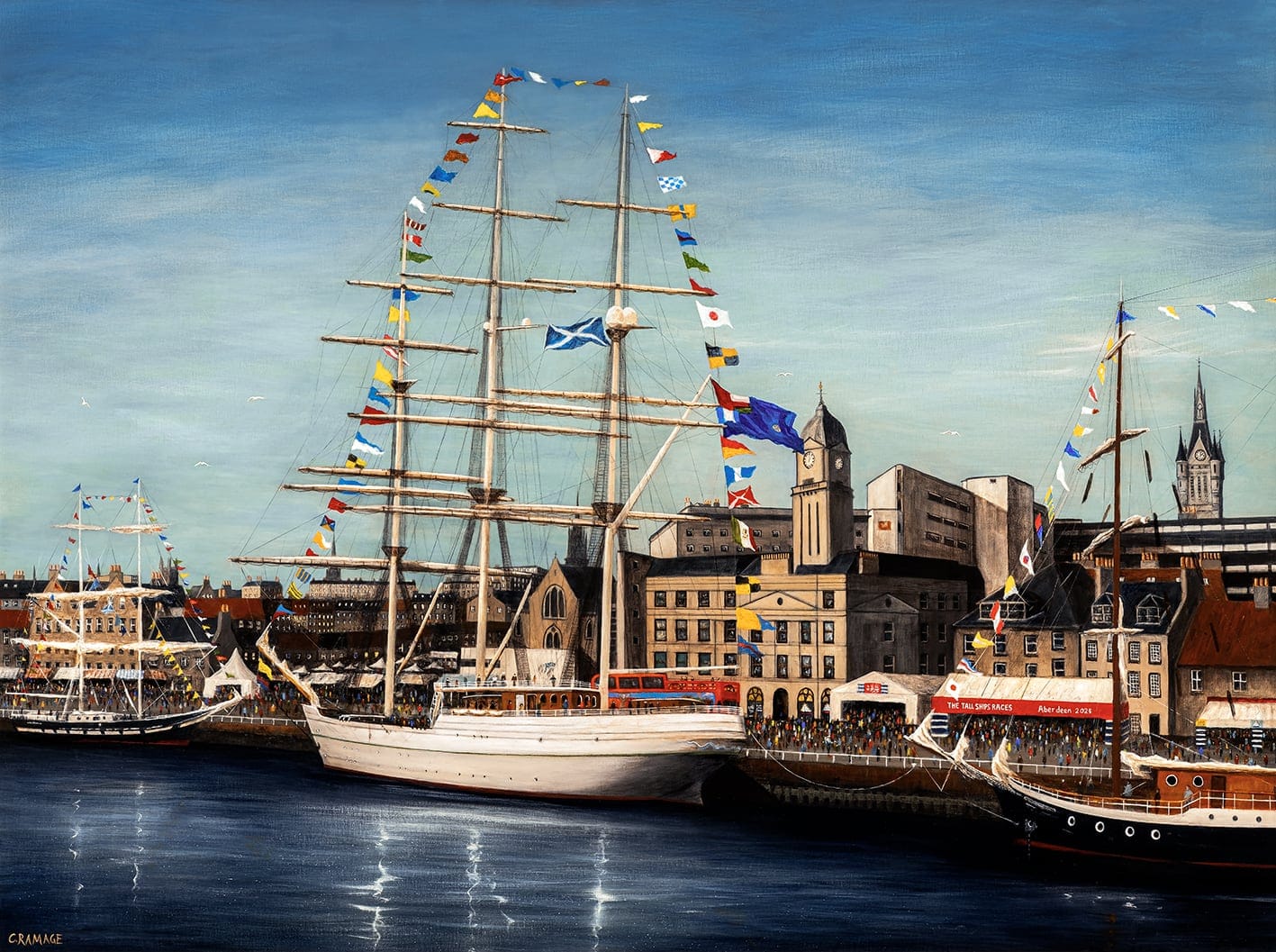 Festival of Sail painting showing tall ships moored at Regent Quay
