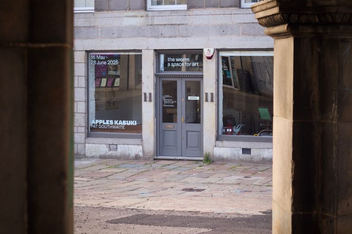 the worm gallery through the Marcat Cross with windows promoting Apples Kabuki by Pat Douthwaite