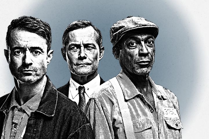 Black and white portraits of Joe McFadden, Bill Ward and Ben Onwukwe for The Shawshank Redemption.