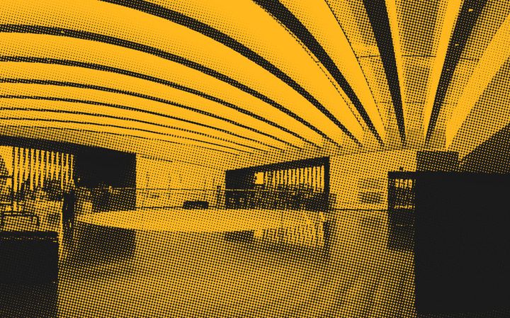 Halftone image of Aberdeen Art Gallery's top floor, showing its glass roof.