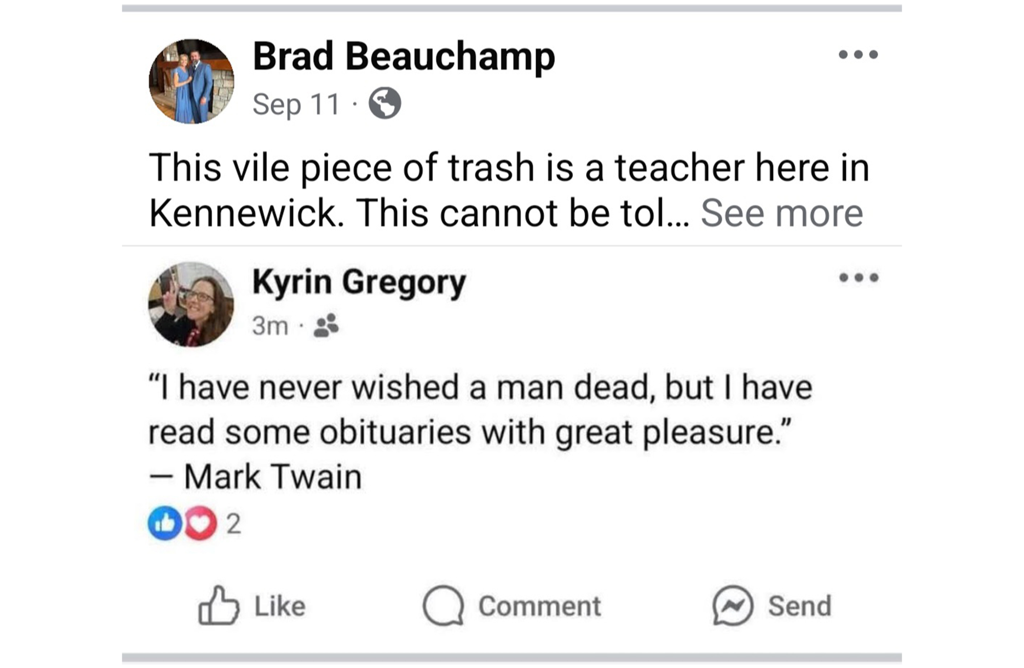 Teacher quotes Twain, gets called a “vile piece of trash” by Kennewick City Council member