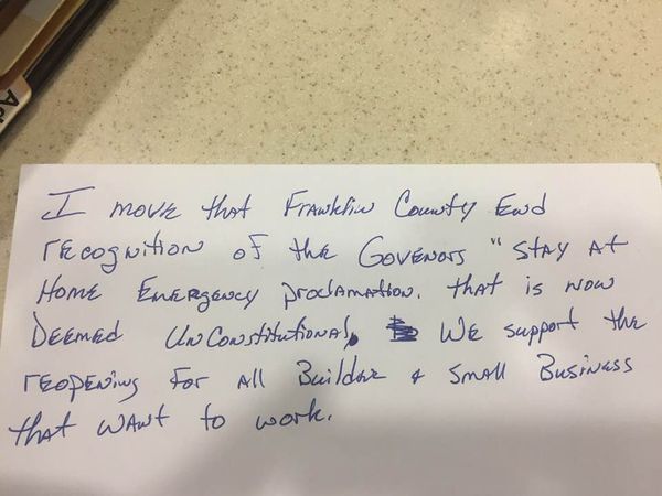 Franklin County Commissioners defy governor's orders, say they're not going out on a limb, proceed to go out on a limb