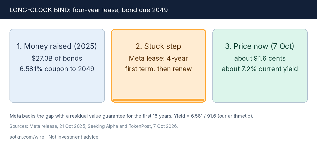 Long-clock bind: four-year lease, bond due 2049