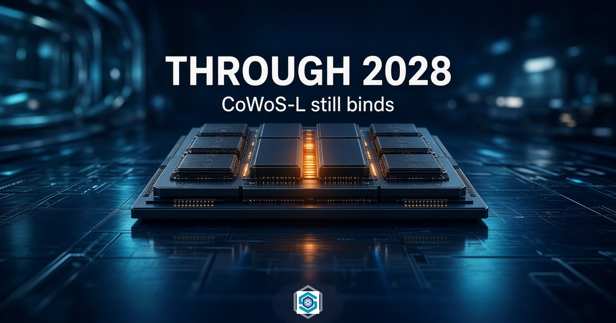 THROUGH 2028 — CoWoS-L still binds. Packaging stuck step.