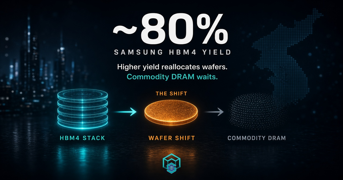 Samsung HBM4 yield near 80% reallocates wafers; commodity DRAM waits
