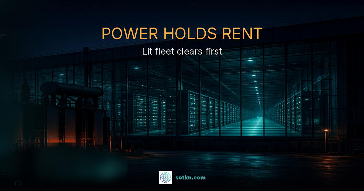 POWER HOLDS RENT — Lit fleet clears first. Oracle at the power stuck step.