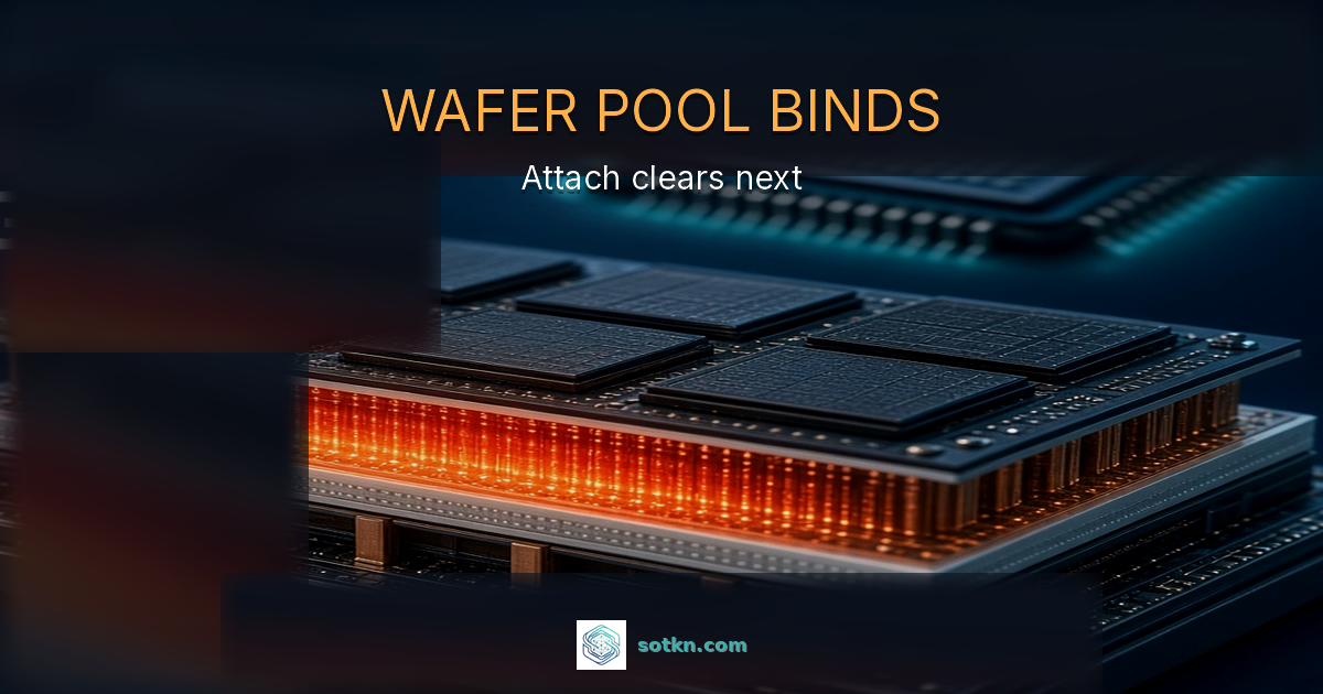 WAFER POOL BINDS — Attach clears next. Samsung at the memory wafer-pool stuck step.