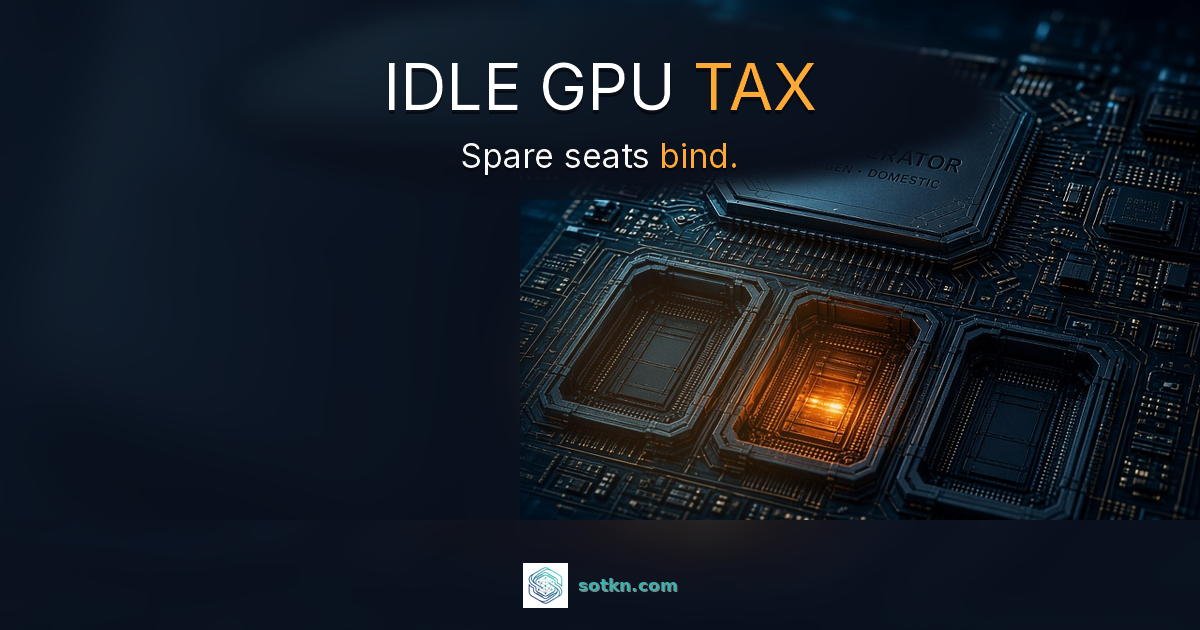 IDLE GPU TAX — Spare seats bind. Empty amber socket on board; idle capacity is ready, not paid.