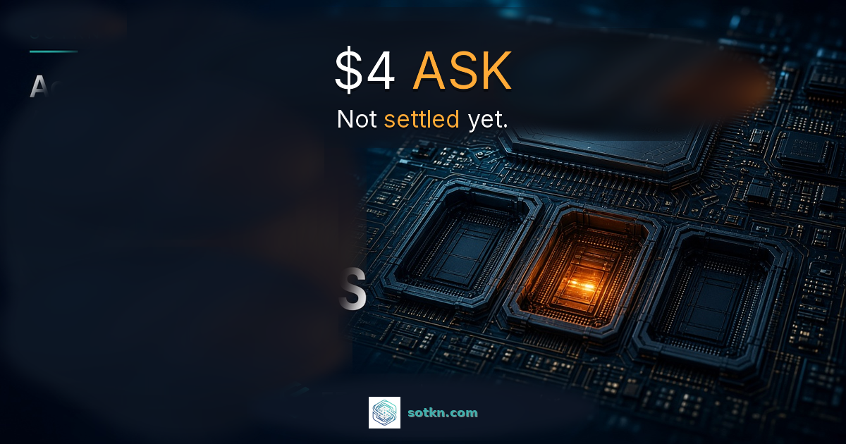 $4 ASK — Not settled yet. Samsung 2027 HBM4 opening ask; amber on the negotiation bind on a photoreal board.