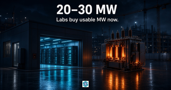 20–30 MW — a small powered data hall, a gigawatt campus still dark behind it.