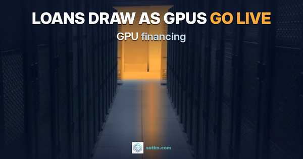 GPU financing explained: a dark aisle between rows of computer racks with a warm amber light at the far end, with the words loans draw as GPUs go live, GPU financing
