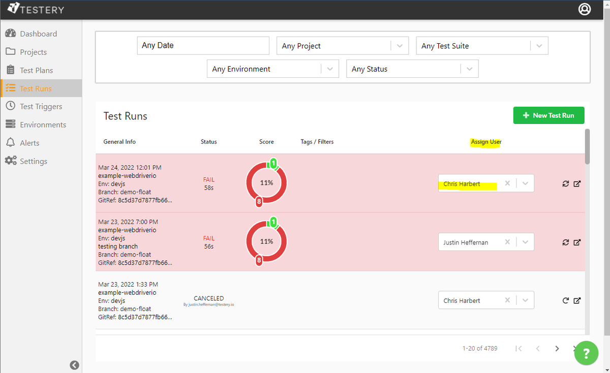 Assign Test Runs for Review